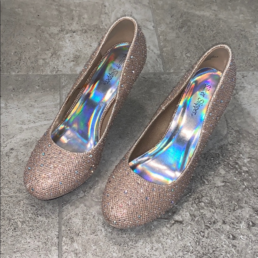 Gold glitter heels